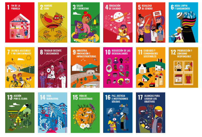 Imágenes que ilustran todos y cada uno de los objetivos de desarrollo sostenible