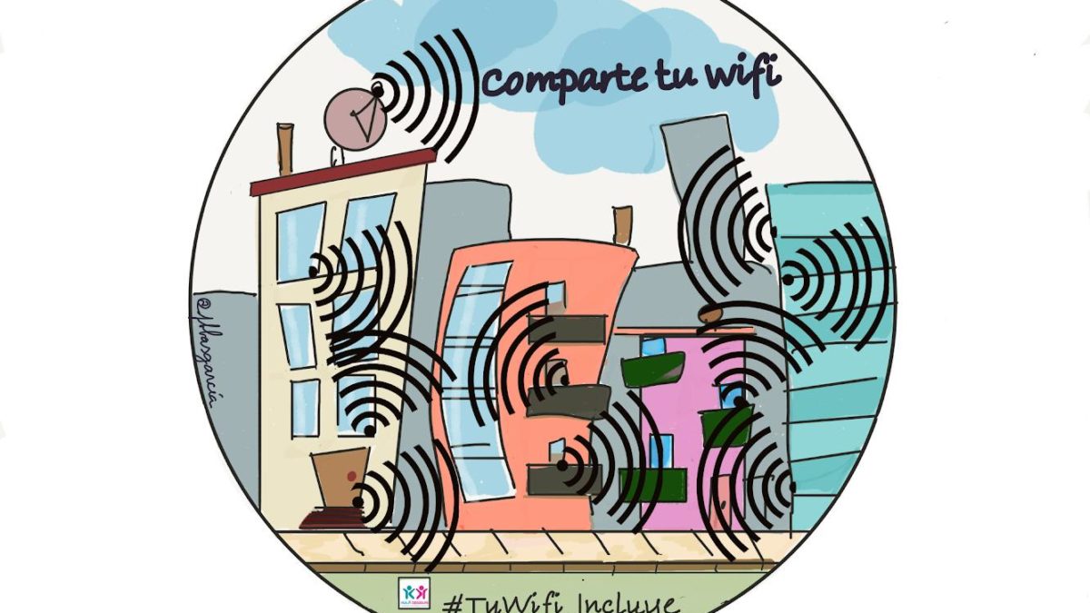 la imagen muestra una zona residencial con las ondas wifis por todas partes