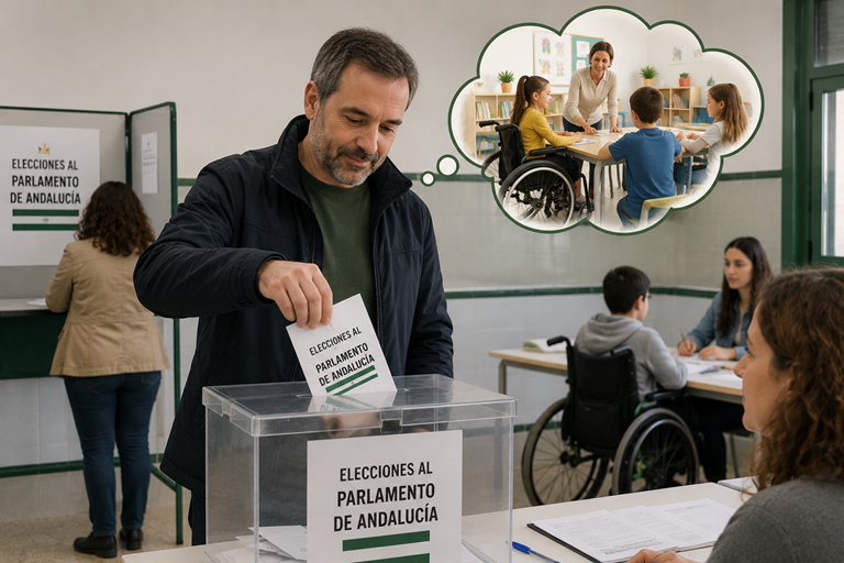 persona votando en las elecciones al parlamento andaluz pensando que se puede trasformar la escuela hacia la inclusión